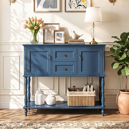 Console Table with 2 Drawers and 2 Door Cabinets and Bottom Storage Shelf