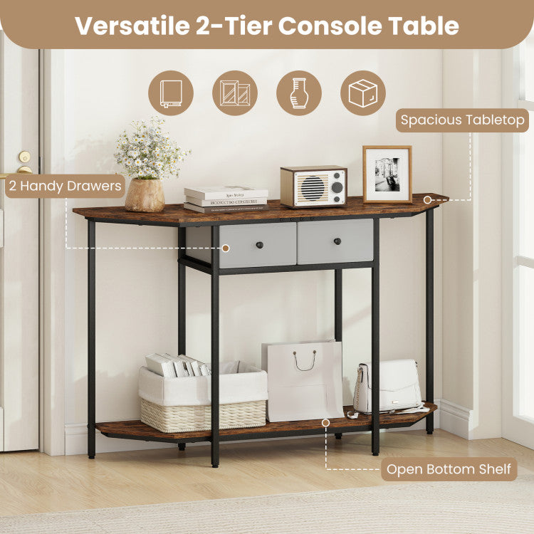 Console Table with 2 Drawers and Open Storage Shelf