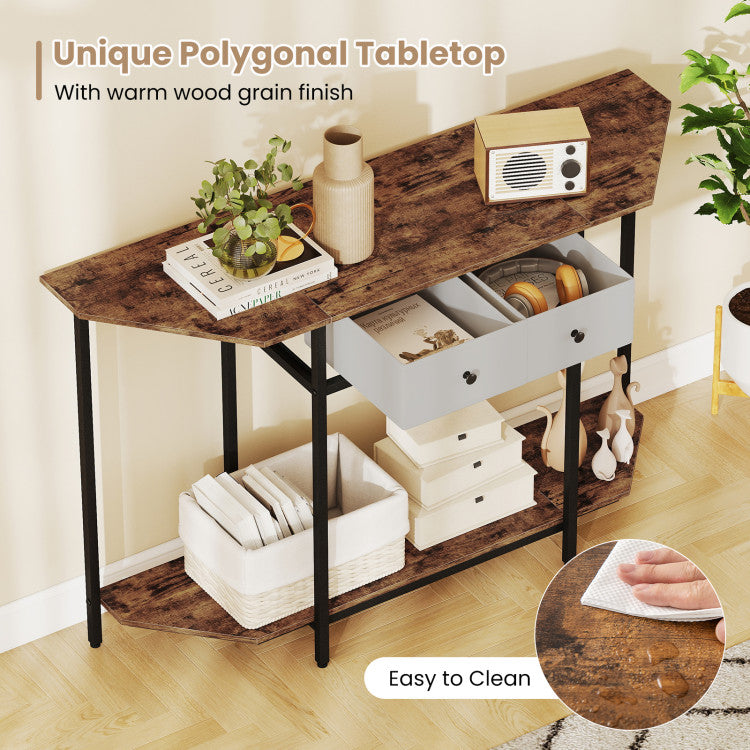 Console Table with 2 Drawers and Open Storage Shelf