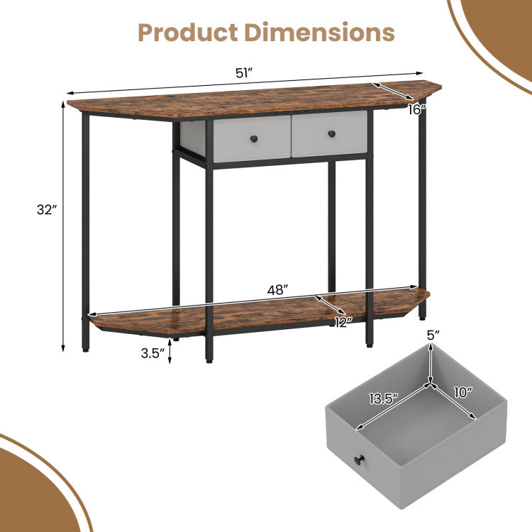 Console Table with 2 Drawers and Open Storage Shelf