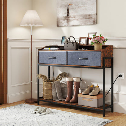 Console Table with Charging Station 110 cm Narrow Entryway Table with 2 Drawers and Shelves