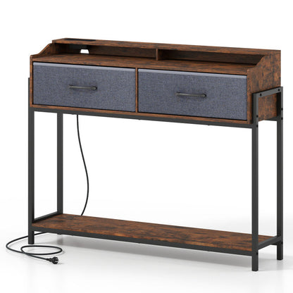 Console Table with Charging Station 110 cm Narrow Entryway Table with 2 Drawers and Shelves