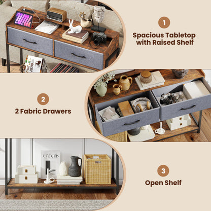 Console Table with Charging Station 110 cm Narrow Entryway Table with 2 Drawers and Shelves