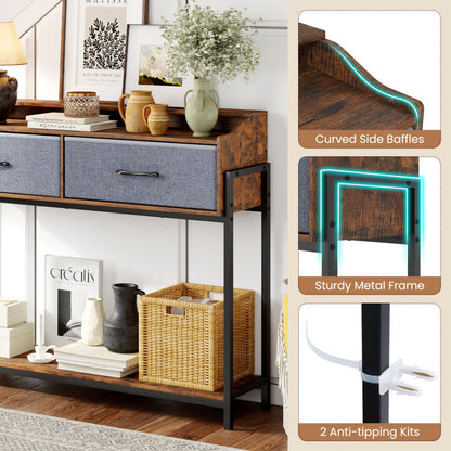 Console Table with Charging Station 110 cm Narrow Entryway Table with 2 Drawers and Shelves