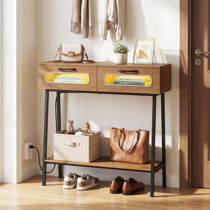 Console Table with LED Lights and Open Shelf for Hallway Entrance