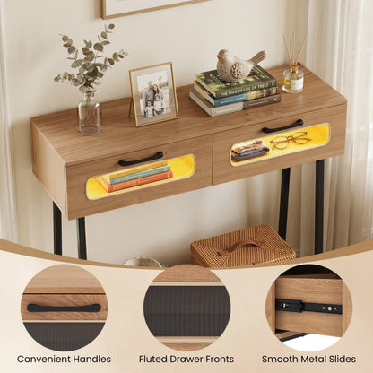 Console Table with LED Lights and Open Shelf for Hallway Entrance