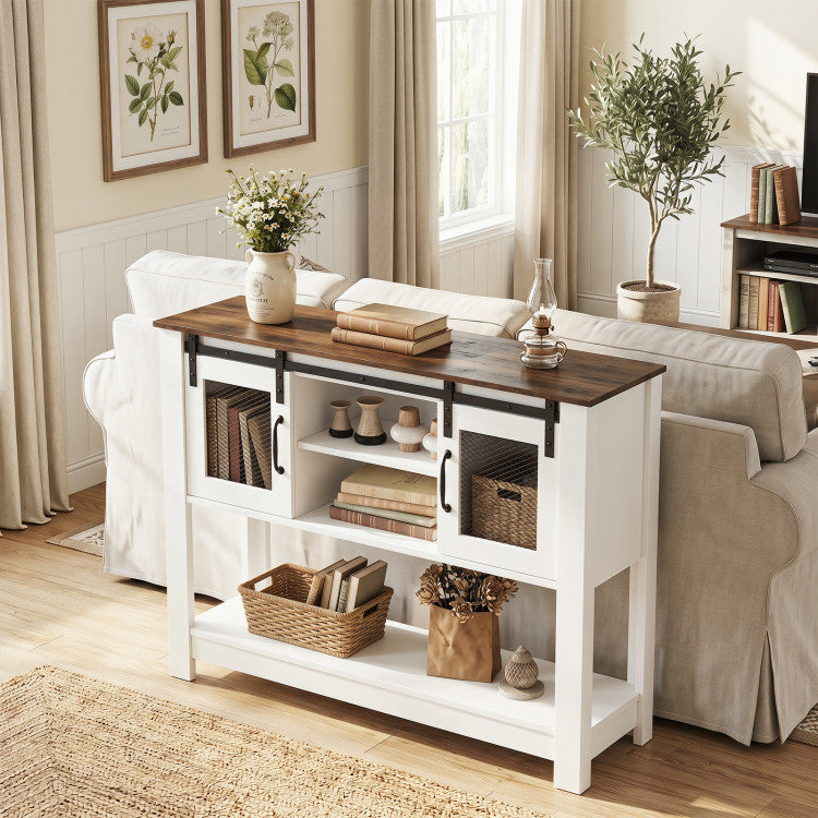 Console Table with Sliding Barn Doors and Storage Cabinets