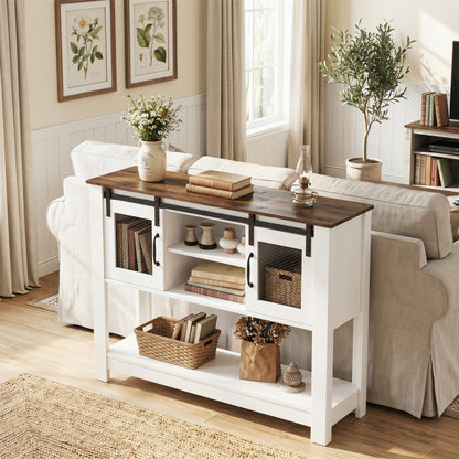 Console Table with Sliding Barn Doors and Storage Cabinets