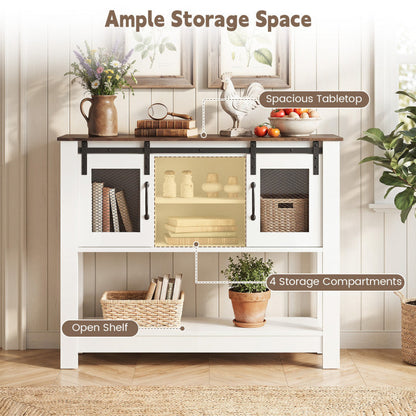 Console Table with Sliding Barn Doors and Storage Cabinets