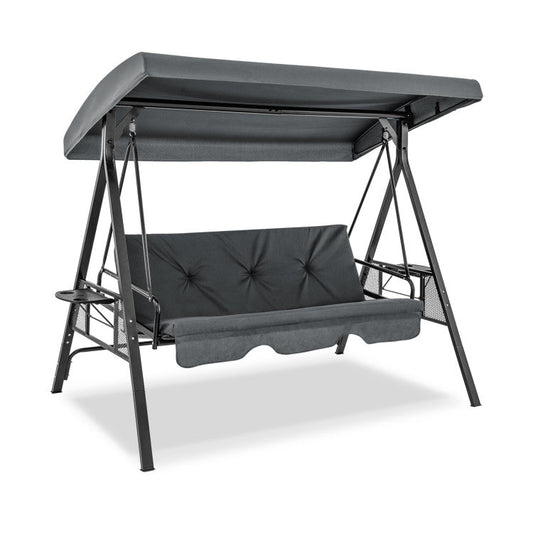 Convertible 3-Seat Patio Porch Swing Chair to Flat Bed with Adjustable Canopy
