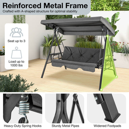 Convertible 3-Seat Patio Porch Swing Chair to Flat Bed with Adjustable Canopy