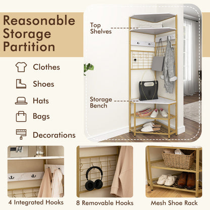 5-Tier Corner Hall Tree with Shoe Storage Bench