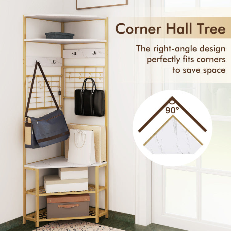 5-Tier Corner Hall Tree with Shoe Storage Bench
