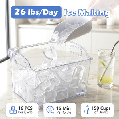 Crescent Ice Maker Countertop 26 Lbs/24H Ice Machine with 16 Crescent Cubes