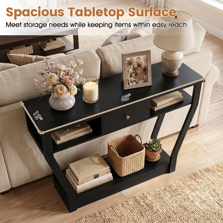 Console Hall Table with Storage Drawer and Shelf