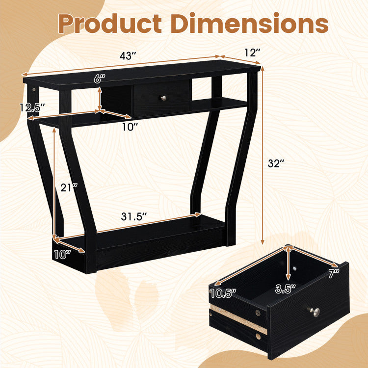 Console Hall Table with Storage Drawer and Shelf