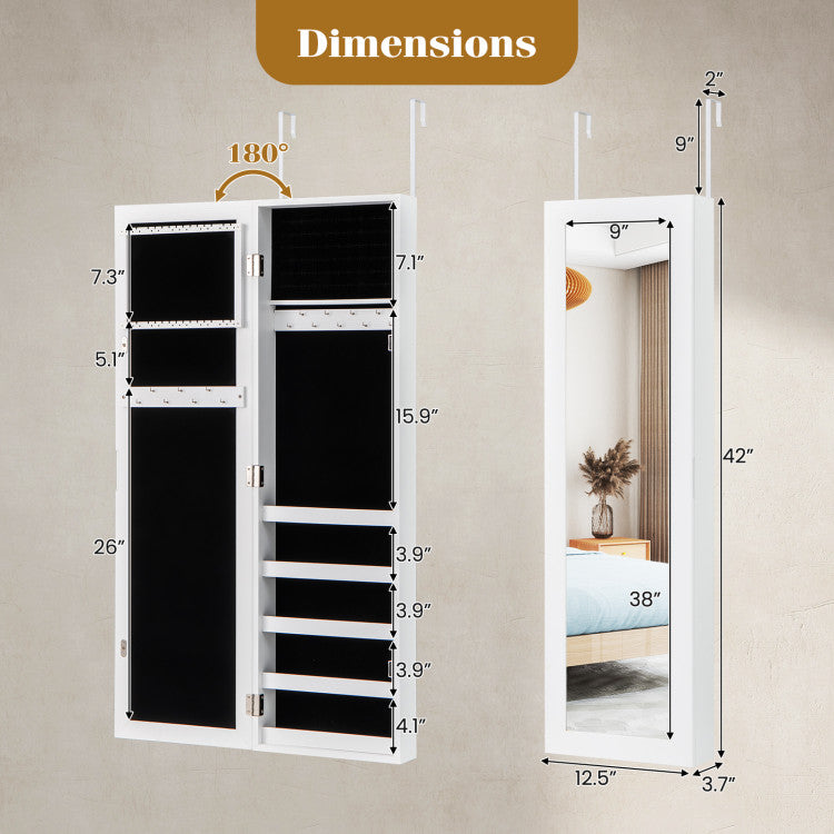 Door and Wall Mounted Armoire Jewelry Cabinet with Full-Length Mirror