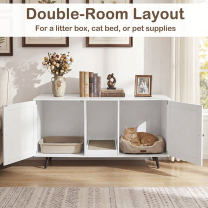 Double Cat Litter Box Enclosure for 2 Cats with Scratching Pad and Double Rooms