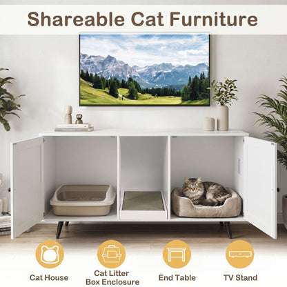 Double Cat Litter Box Enclosure for 2 Cats with Scratching Pad and Double Rooms