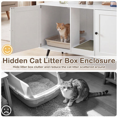 Double Cat Litter Box Enclosure for 2 Cats with Scratching Pad and Double Rooms