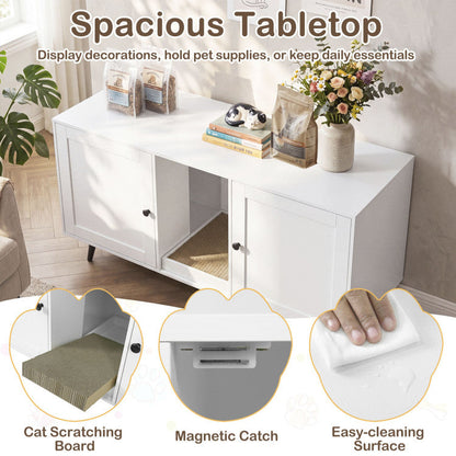 Double Cat Litter Box Enclosure for 2 Cats with Scratching Pad and Double Rooms