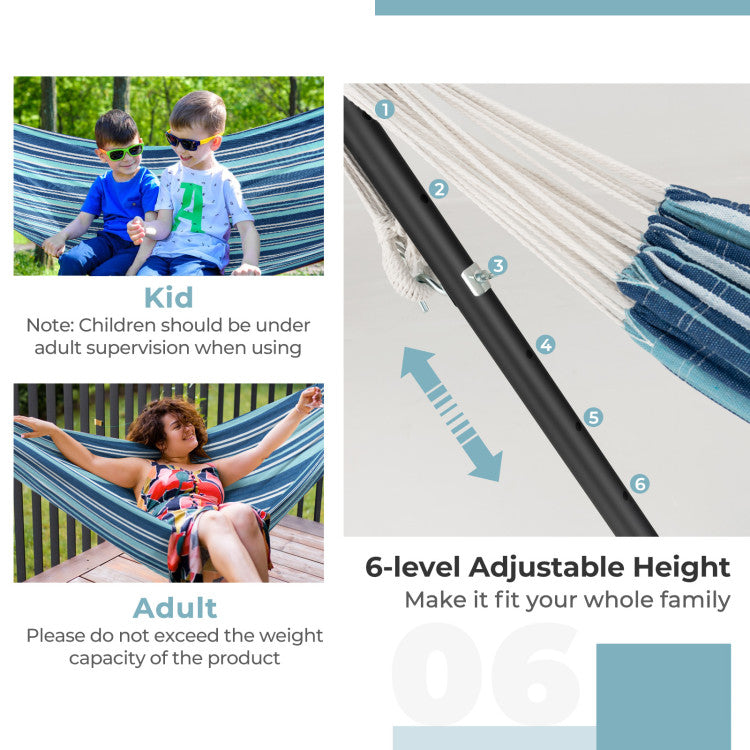 Portable Indoor Outdoor 2-Person Double Hammock Set with Stand and Carrying Cases