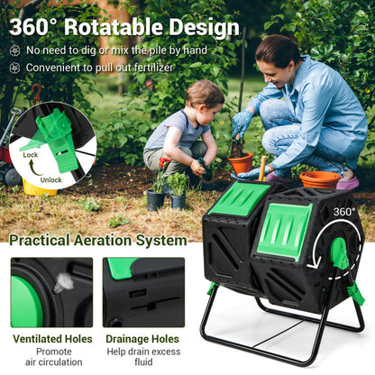 Dual Chamber Garden Compost Tumbler with Sliding Doors