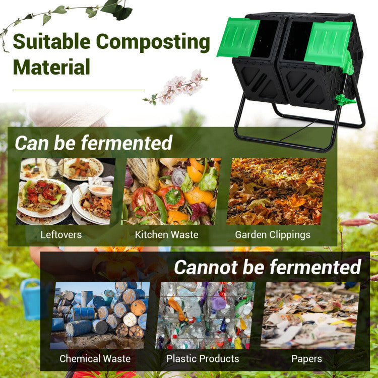 Dual Chamber Garden Compost Tumbler with Sliding Doors