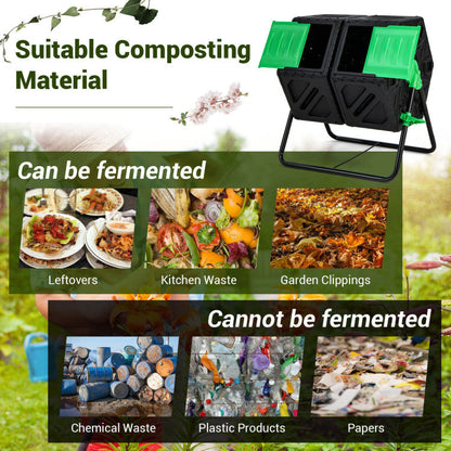 Dual Chamber Garden Compost Tumbler with Sliding Doors