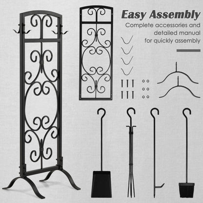 5 Piece Wrought Iron Fireplace Tools with Decor Holder