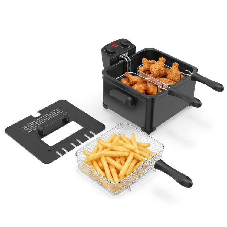 Electric Deep Fryer 5.3QT/21-Cup Stainless Steel 1700W with Triple Basket