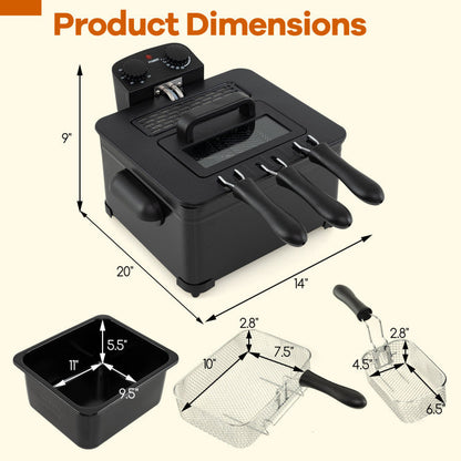 Electric Deep Fryer 5.3QT/21-Cup Stainless Steel 1700W with Triple Basket