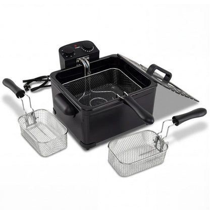 Electric Deep Fryer 5.3QT/21-Cup Stainless Steel 1700W with Triple Basket
