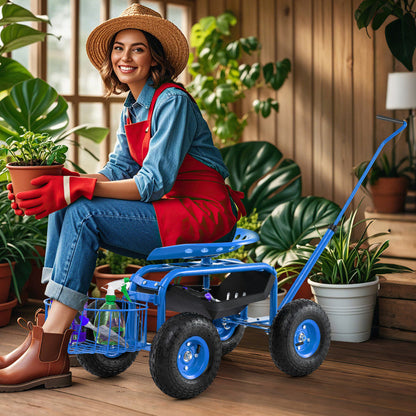 Extendable Handle Garden Cart Rolling Wagon Scooter