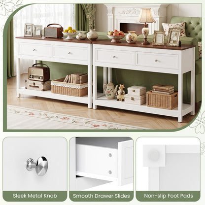 Farmhouse Console Table with 2 Drawers & Open Storage Shelf