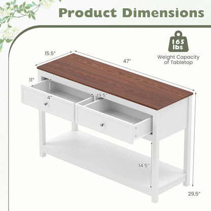 Farmhouse Console Table with 2 Drawers & Open Storage Shelf