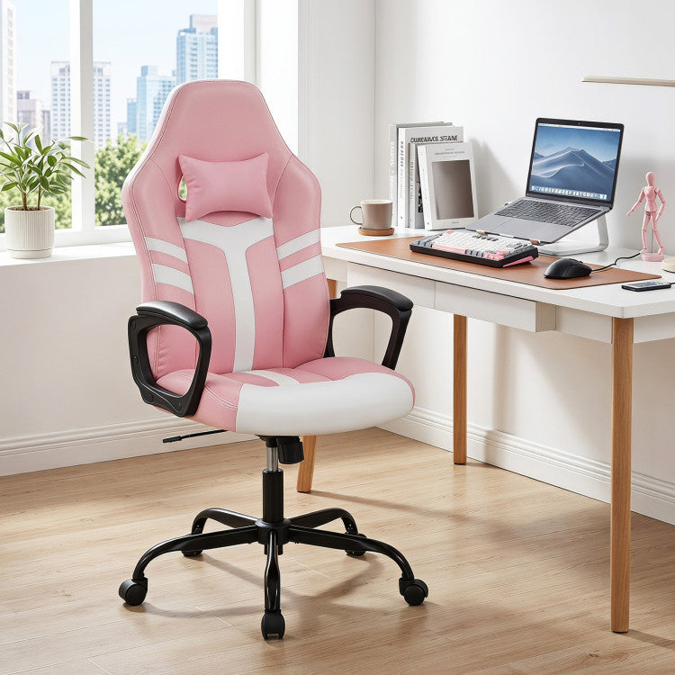 Faux Leather Upholstered Office Chair with Removable Head Pillow and Rocking Function