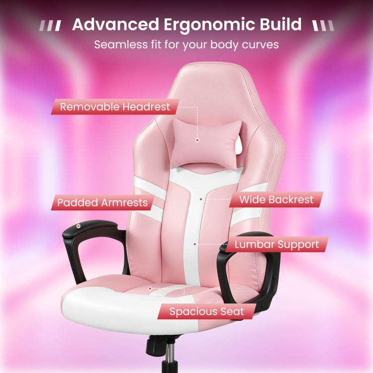 Faux Leather Upholstered Office Chair with Removable Head Pillow and Rocking Function