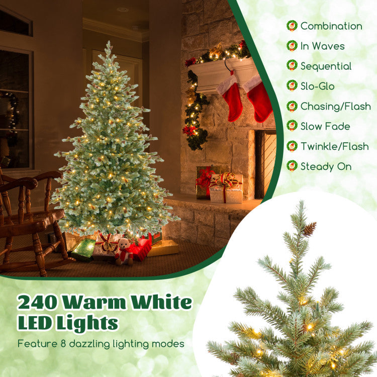 6/7/8 Feet Christmas Tree with Warm White LED Lights and Pine Cones