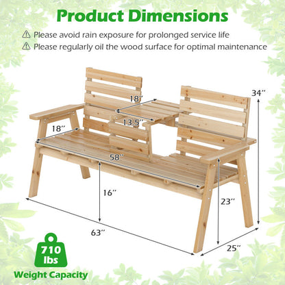 Outdoor Fir Wood Bench with Foldable Middle Table