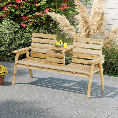Outdoor Fir Wood Bench with Foldable Middle Table