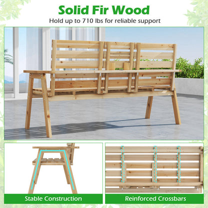 Outdoor Fir Wood Bench with Foldable Middle Table