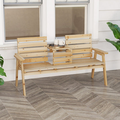 Outdoor Fir Wood Bench with Foldable Middle Table