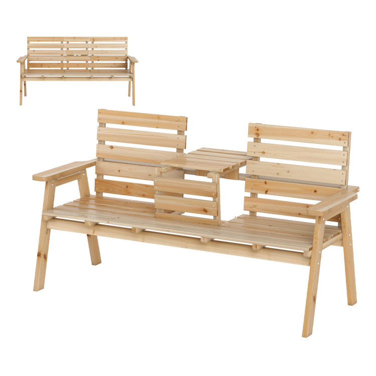 Outdoor Fir Wood Bench with Foldable Middle Table