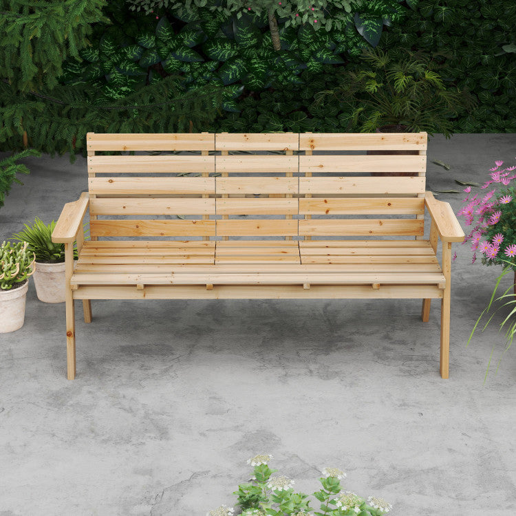 Outdoor Fir Wood Bench with Foldable Middle Table