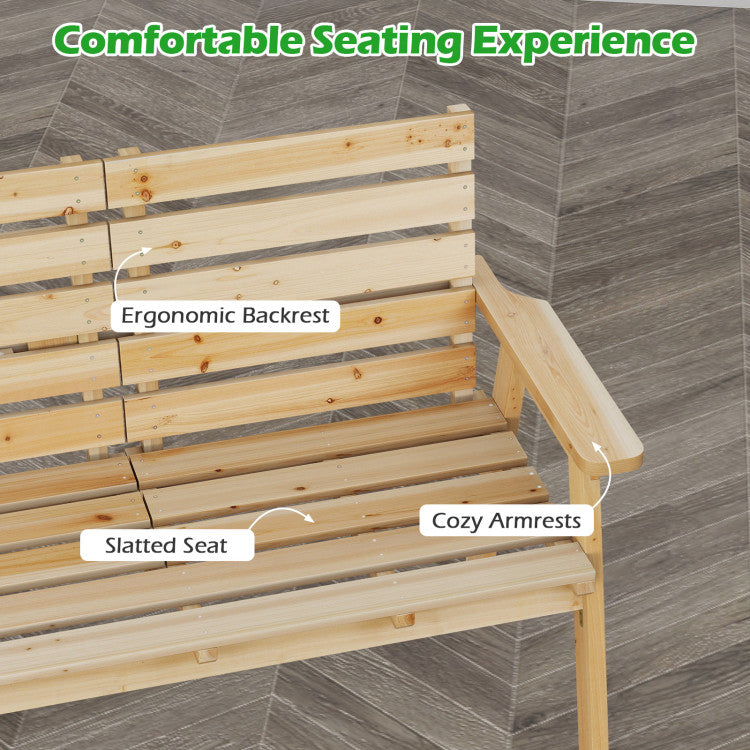 Outdoor Fir Wood Bench with Foldable Middle Table
