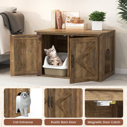 Flip Top Hidden Cat Washroom Furniture with Double Barn Doors and Removable Divider