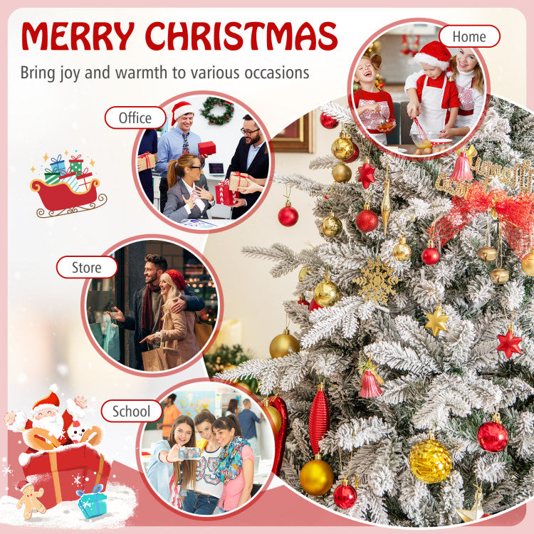 4.5/6/7 Feet Flocked Christmas Tree with 8 Lighting Modes and Multi-Color LED Lights