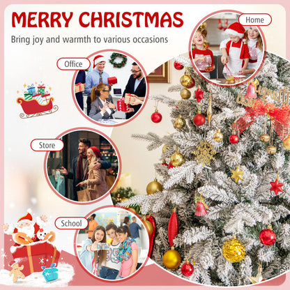 4.5/6/7 Feet Flocked Christmas Tree with 8 Lighting Modes and Multi-Color LED Lights