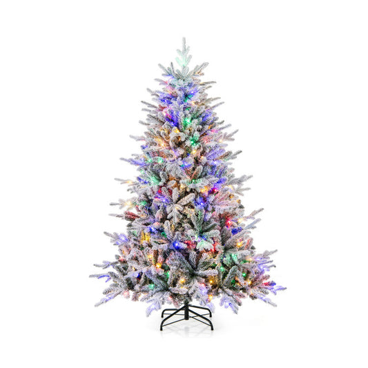 4.5/6/7 Feet Flocked Christmas Tree with 8 Lighting Modes and Multi-Color LED Lights